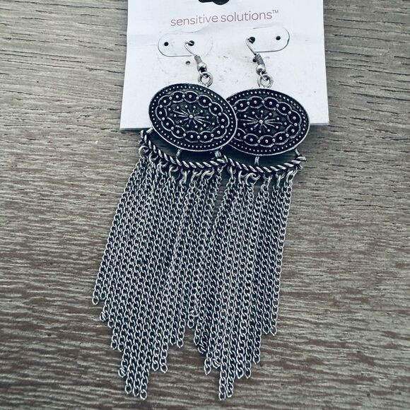 Icing Silver Medallion Cascading Chain Chandelier Earrings - Picture 1 of 4